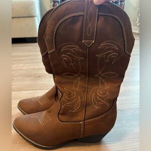 Rampage Women’s Ram Valyntina Brown Faux Leather Mid Calf Cowgirl Boots - 10M